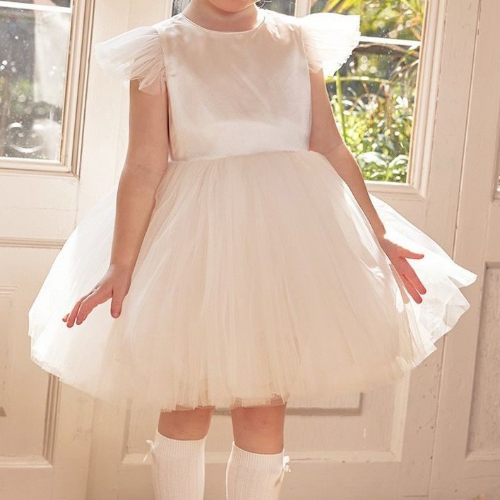 女童小飞袖圆领中长款生日礼服公主裙